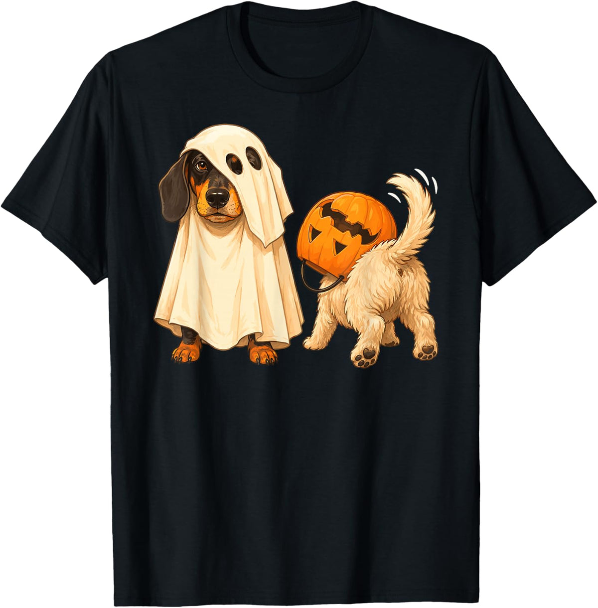 Dachshund Ghost Costume Funny Halloween Dog Lover Cute T-Shirt - Black