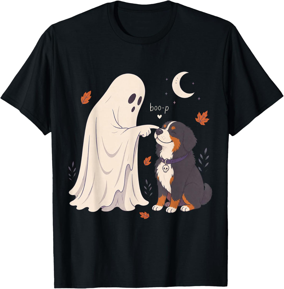 Funny Ghost Bernese Mountain Dog Boop Halloween Women Men T-Shirt - Black