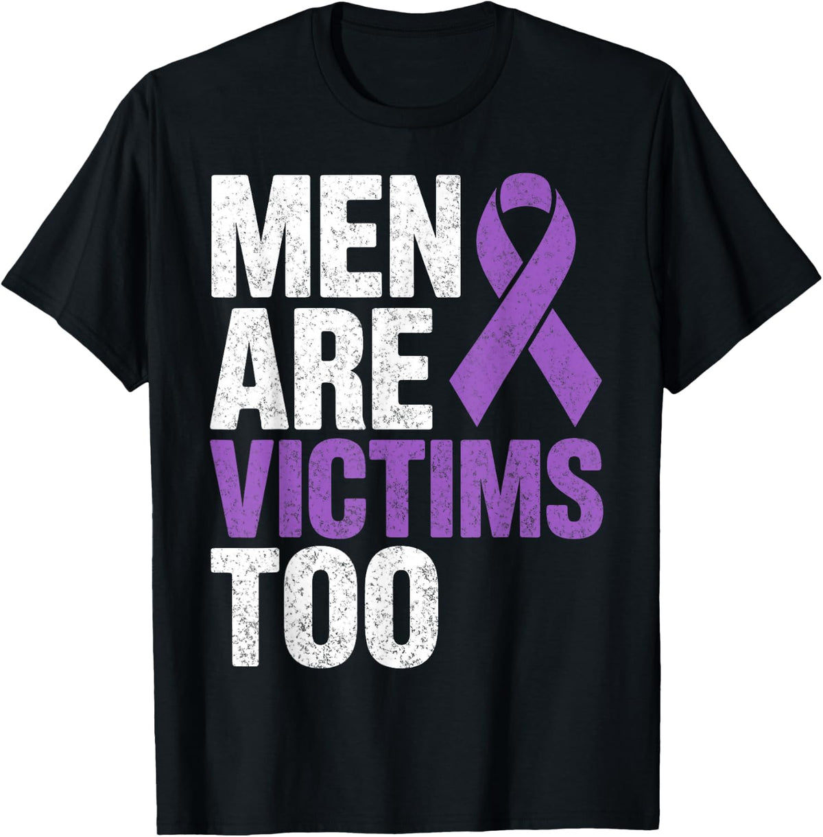 Men are Victims Too Domestic Violence Awareness DV Ribbon T-Shirt - Black