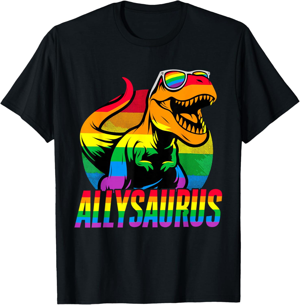 Allysaurus LGBT Rainbow Flag Ally Dinosaur LGBT Pride T-Shirt - Black