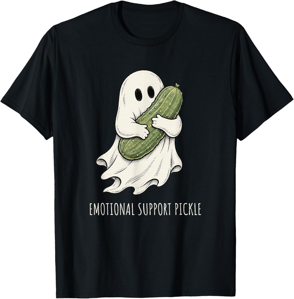 Pickle Ghost Funny Spooky Halloween Pickle Food Humor T-Shirt - Black
