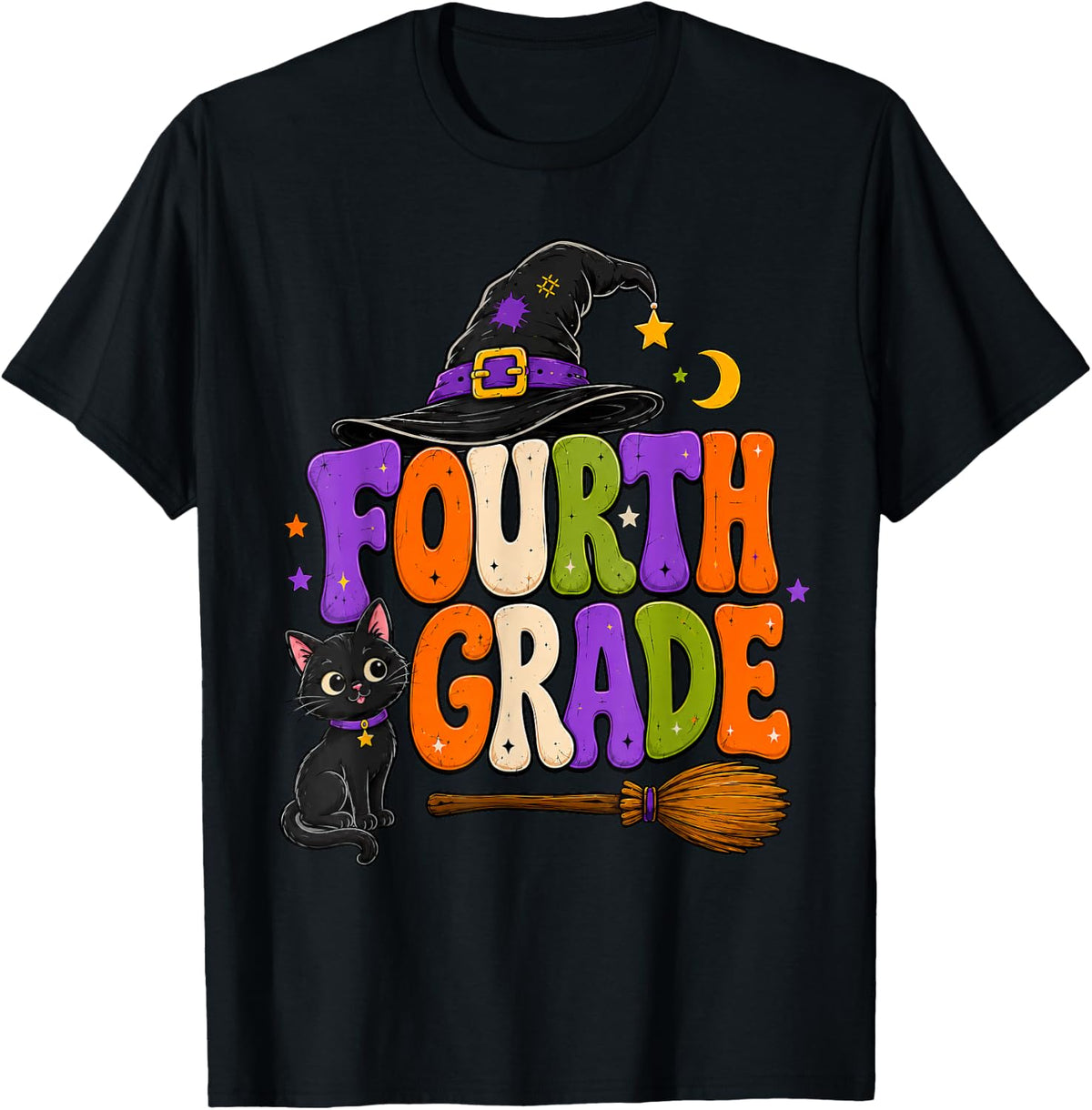 4th Grade Funny Halloween Witch Teacher Kids Fourth Grade T-Shirt - Black