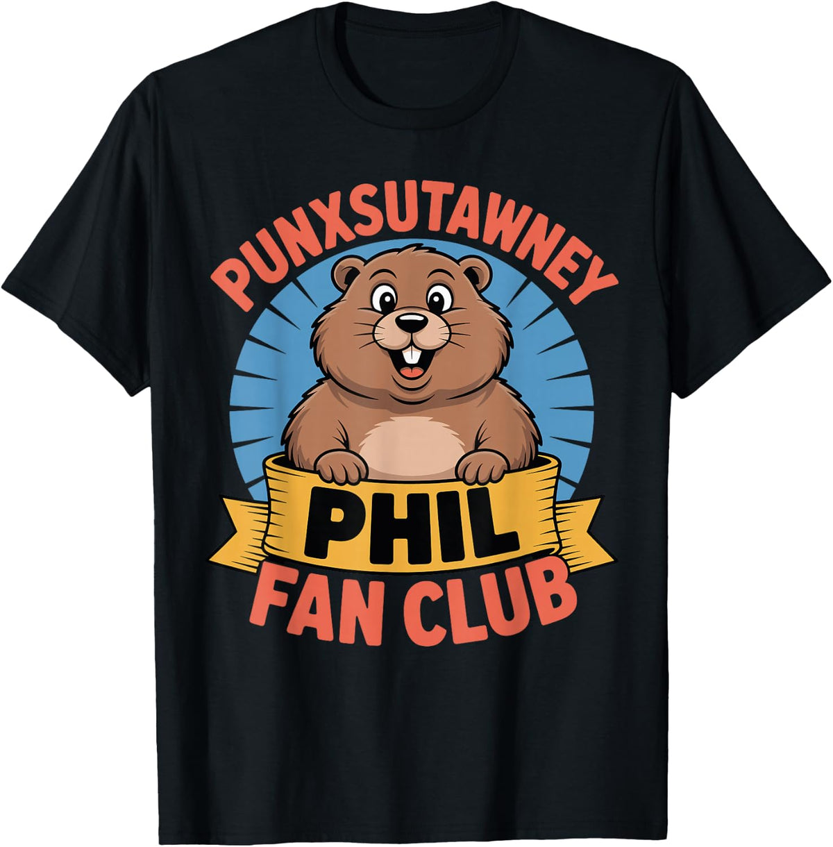Punxsutawney Phil Fan Club Groundhog Day T-Shirt - Black
