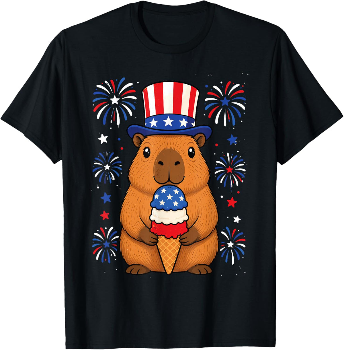 4th of July USA Capybara Independence Day Funny Patriotic T-Shirt - Black