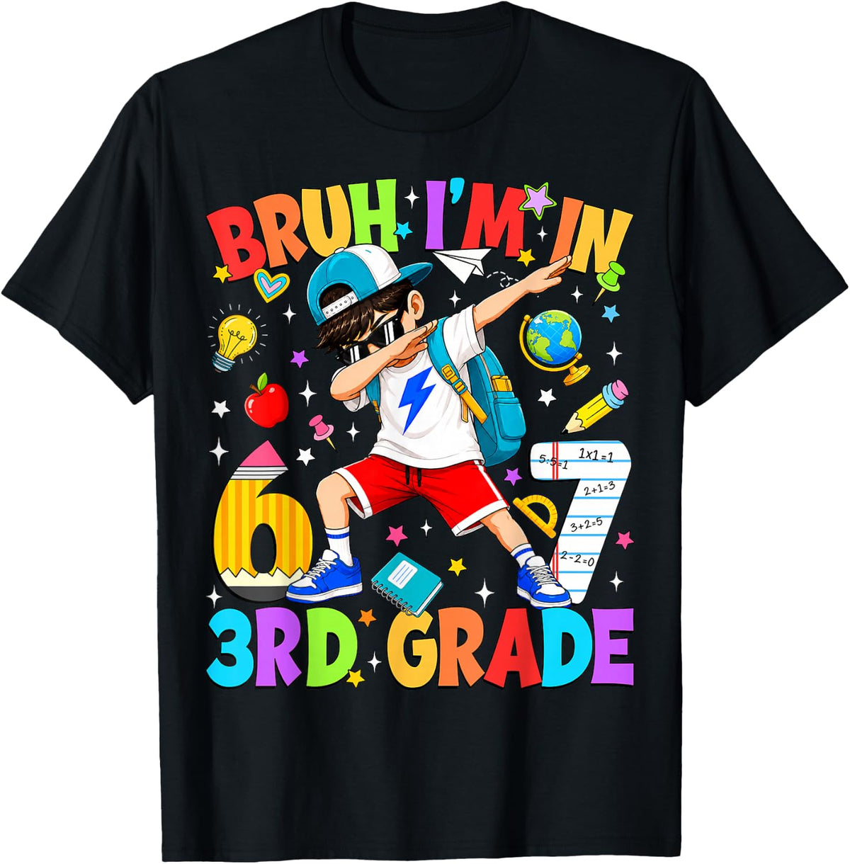 Bruh I'm in 3rd Grade Dabbing Boy 67 Back to School Boys Kid T-Shirt - Black