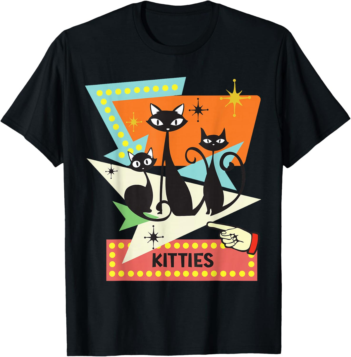 Retro Kitties Vintage Mid Century Modern Cat 1950's Sign T-Shirt - Black