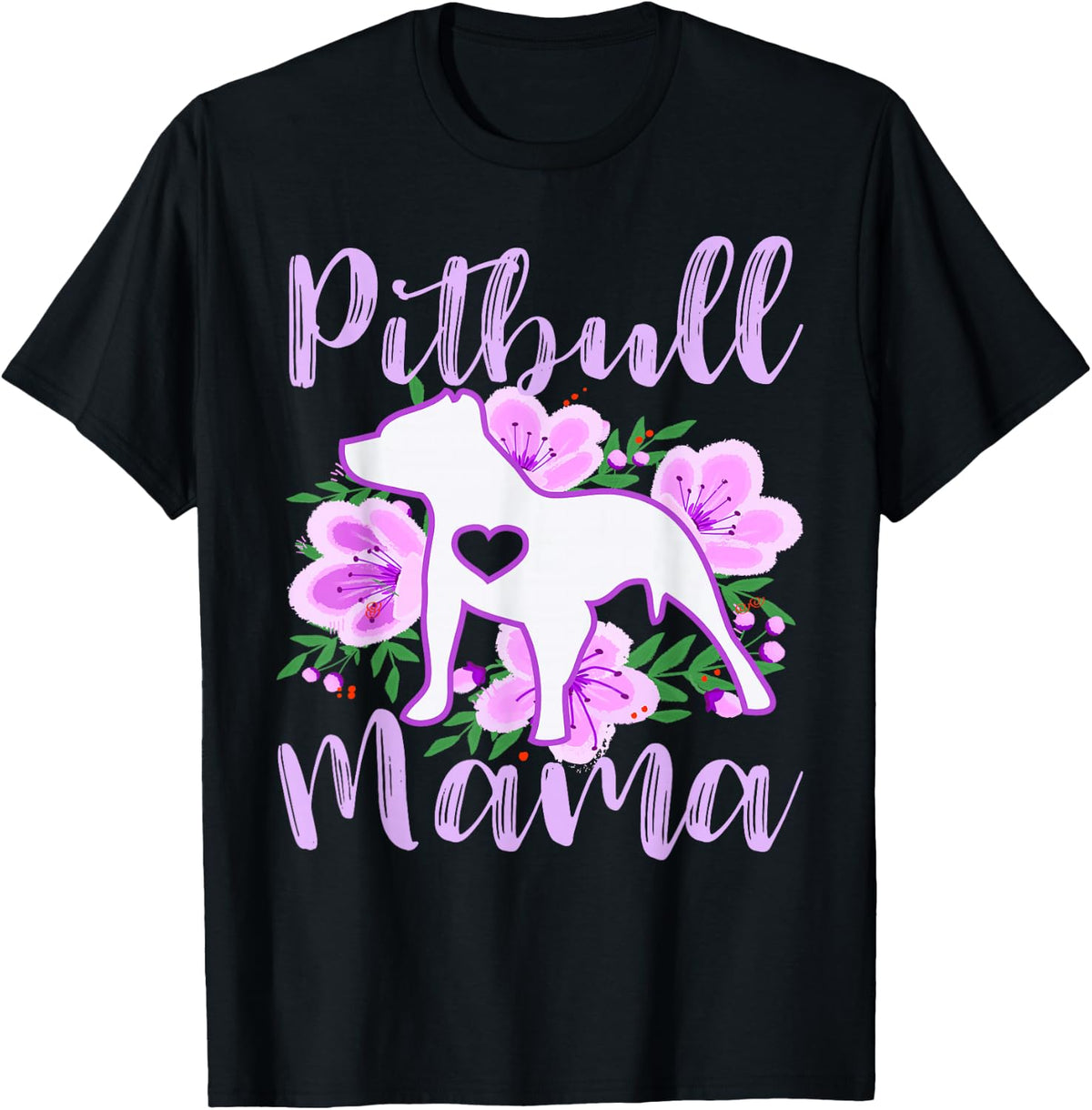 Pitbull Mama Purple Flowers Cute Pit Bull Pretty Mommy T-Shirt - Black