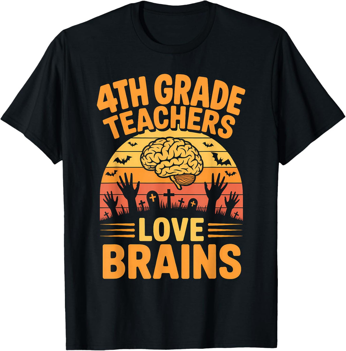 4th Grade Teachers Love Brains School Fun Halloween T-Shirt - Black