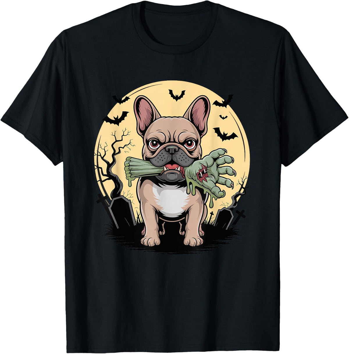 Halloween Moon Zombie French Bulldog Frenchie T-Shirt - Black