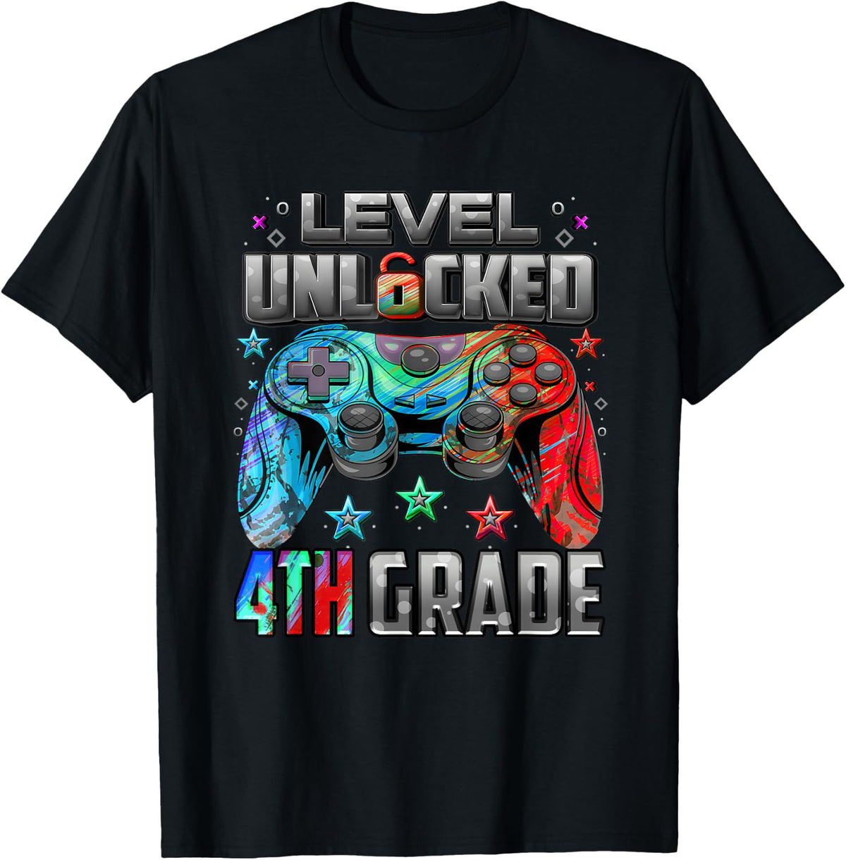 First Day Of 4th Grade Level Unlocked Game Back To School T-Shirt - Black