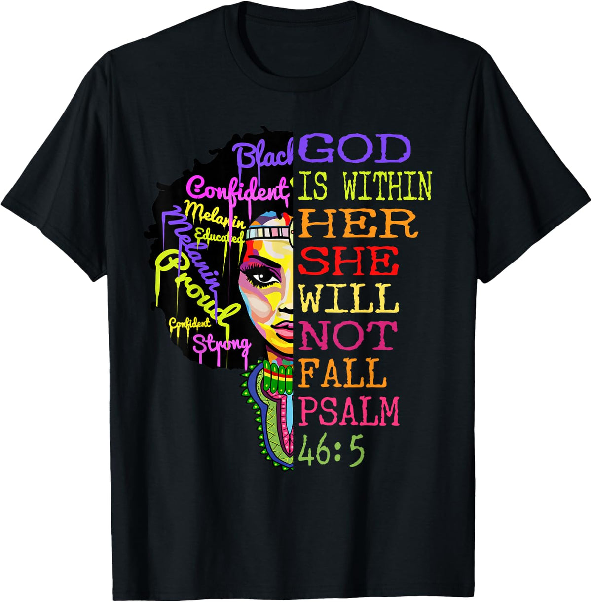 God is Within Her She Will Not Fall Christian Inspirational T-Shirt - Black