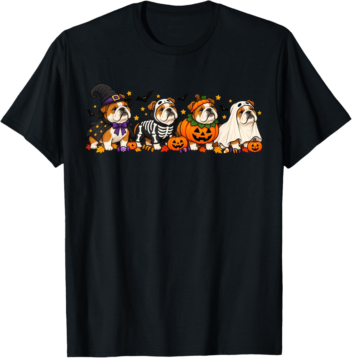 English Bulldog Ghost Pumpkin Dog Lovers Halloween Costume T-Shirt - Black