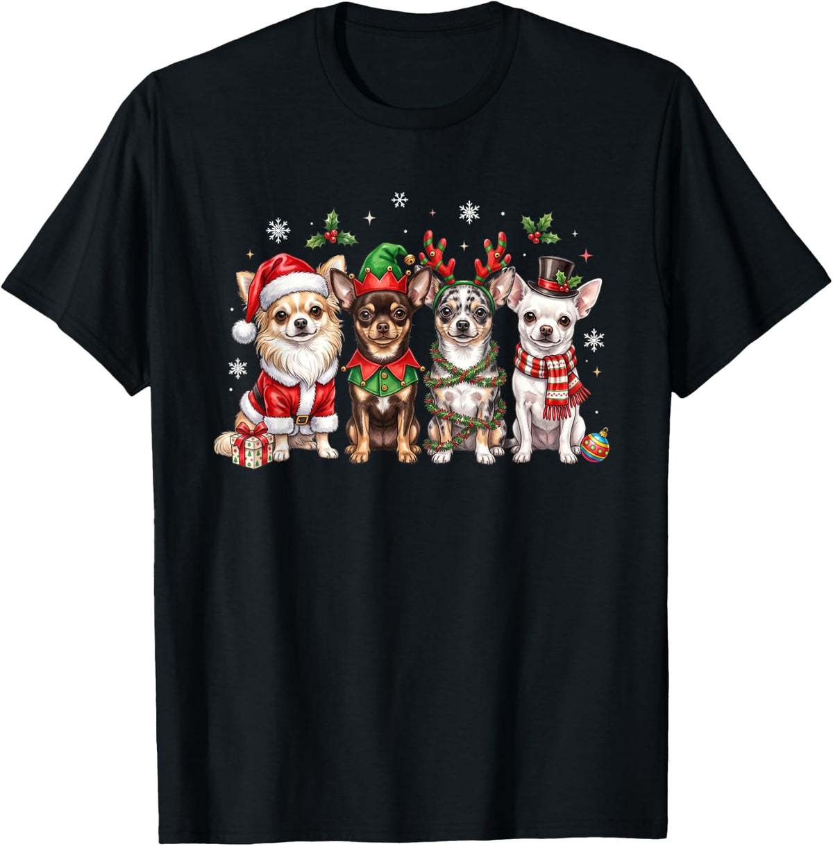 Christmas Chihuahua Squad Santa Elf Reindeer Holiday Dog T-Shirt - Black