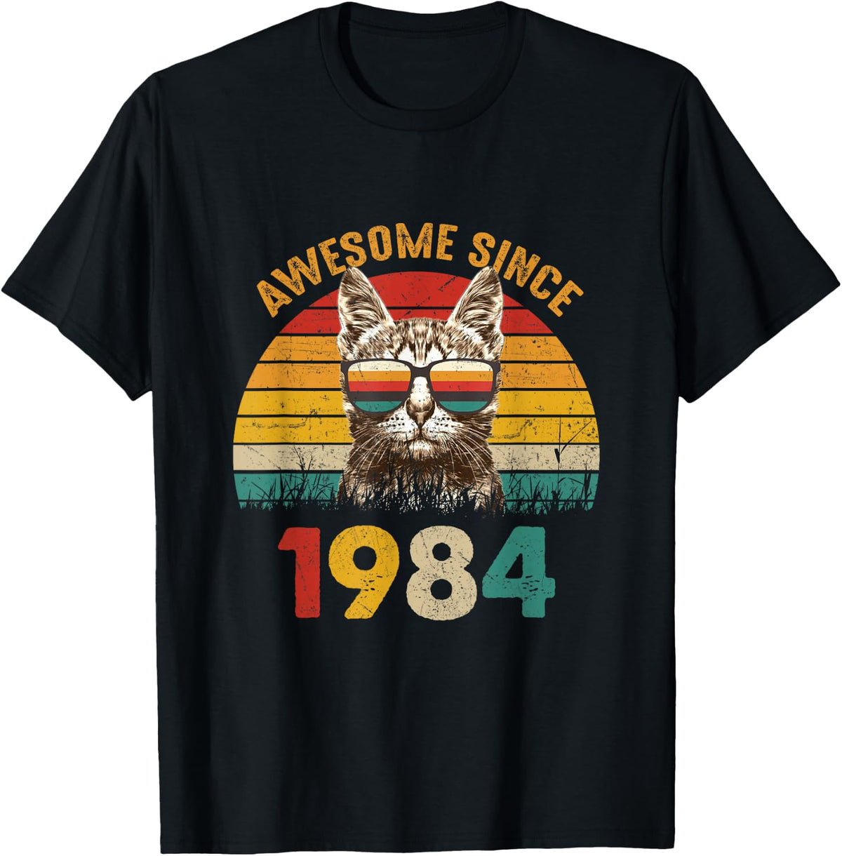42nd Birthday shirt 42 Year Old Cat Lover Awesome Since 1984 T-Shirt - Black