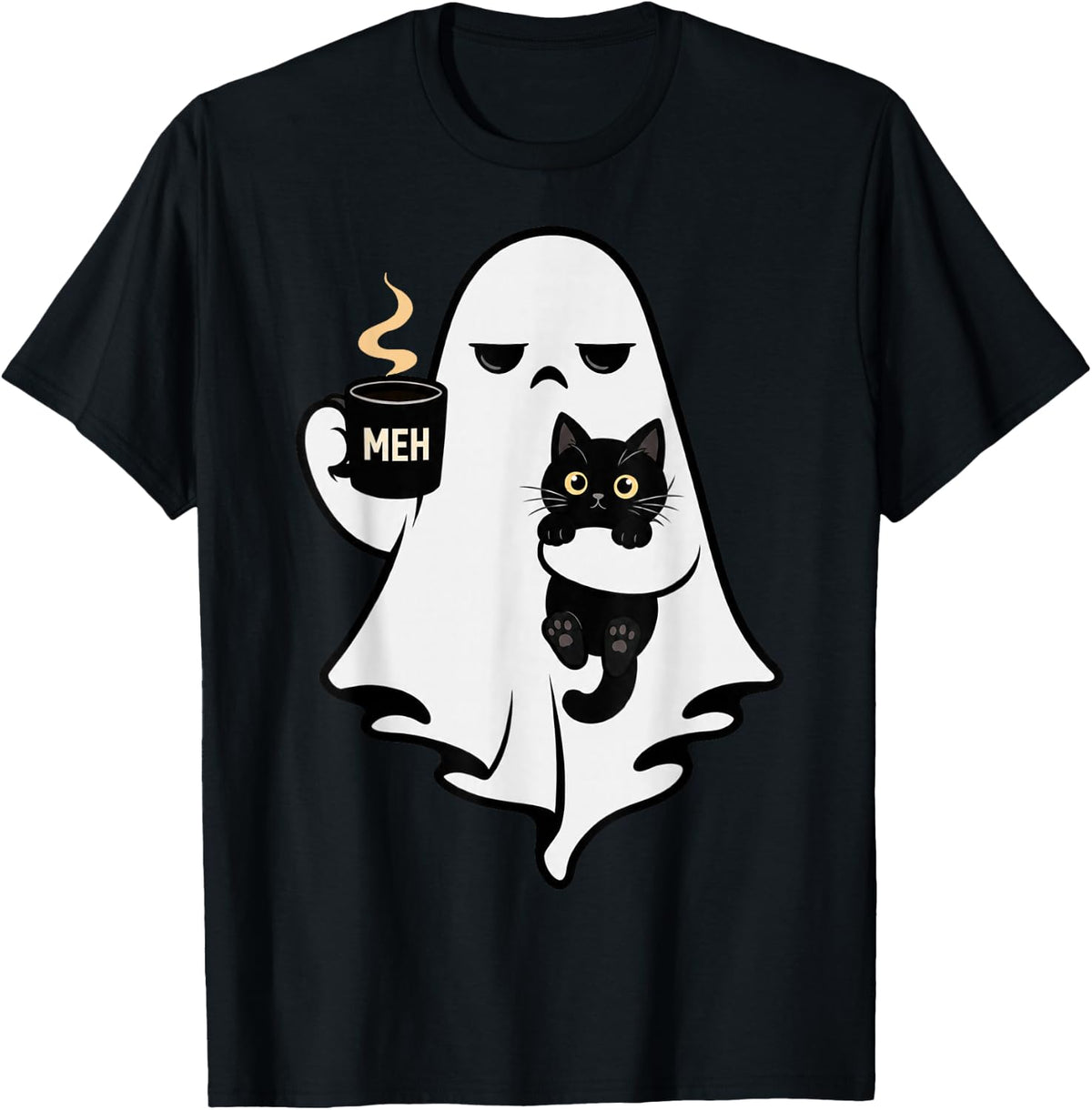 Ghost Cat Spooky Black Cat Humor Halloween Coffee Lover T-Shirt - Black