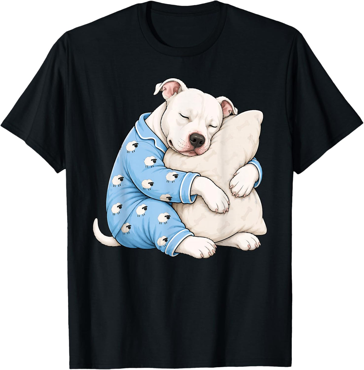 Pitbull Sleeping in Cute Pajamas Sleep Pittie Dog T-Shirt - Black