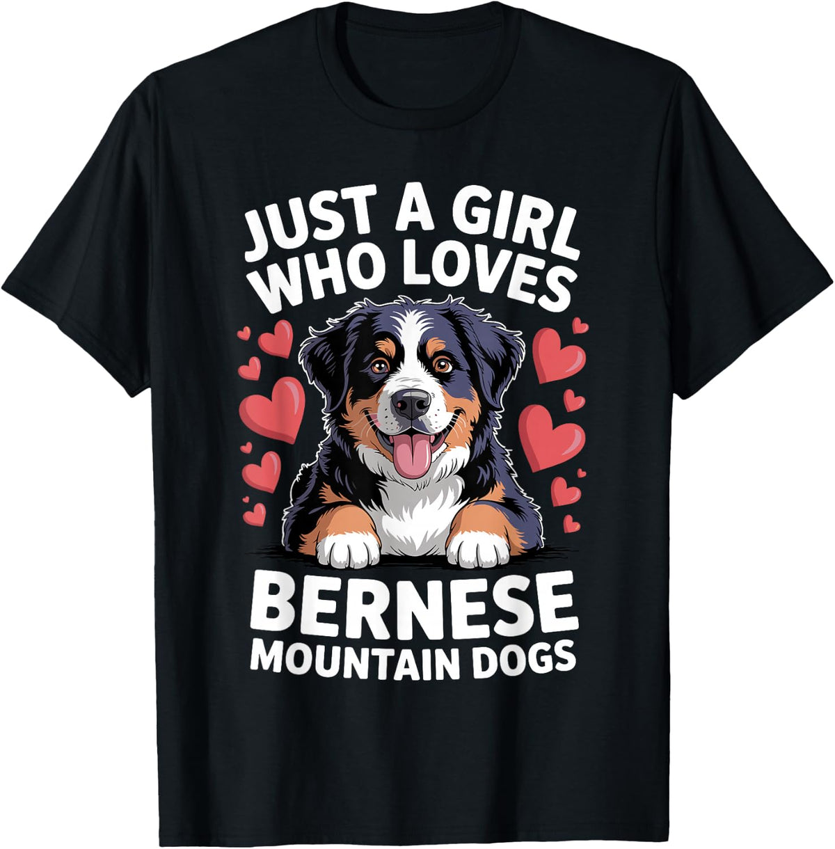 Bernese Mountain Dog Art for Women Girls Berner Sennenhund T-Shirt - Black