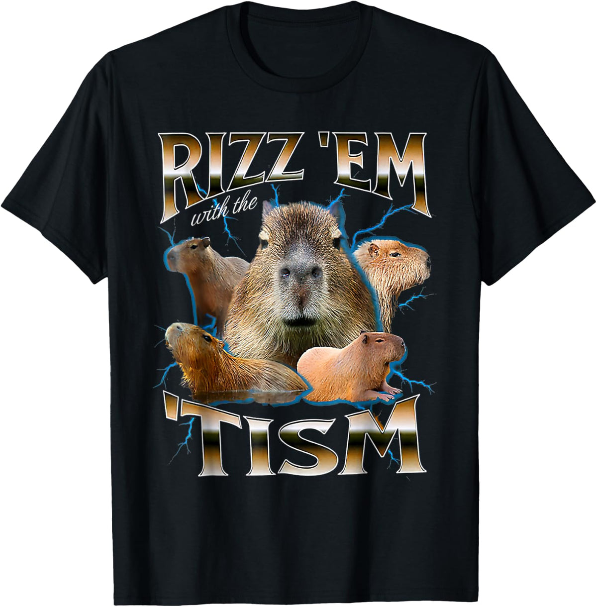 Funny Oddly Dank Meme Rizz Em With The Tism Capybara T-Shirt - Black