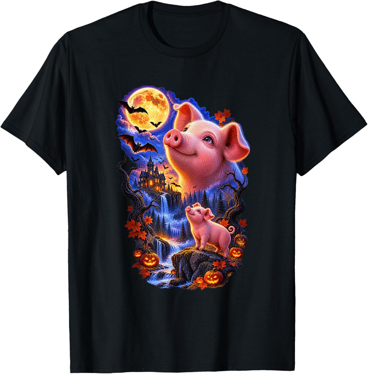 Pig Halloween Pumpkin Farm Animal T-Shirt - Black