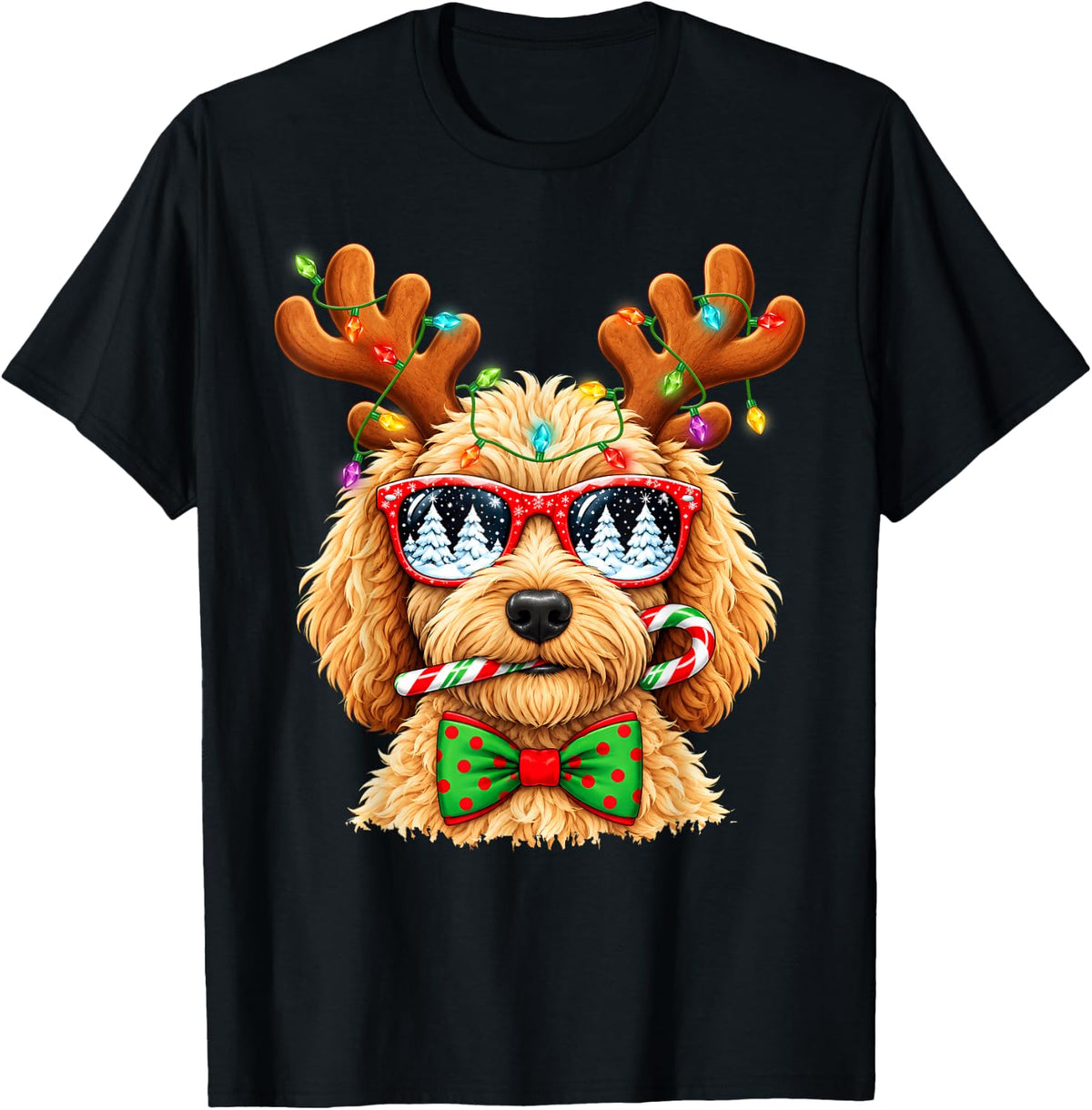 Christmas Goldendoodle Dog Reindeer Xmas Kids Boys Girls T-Shirt - Black