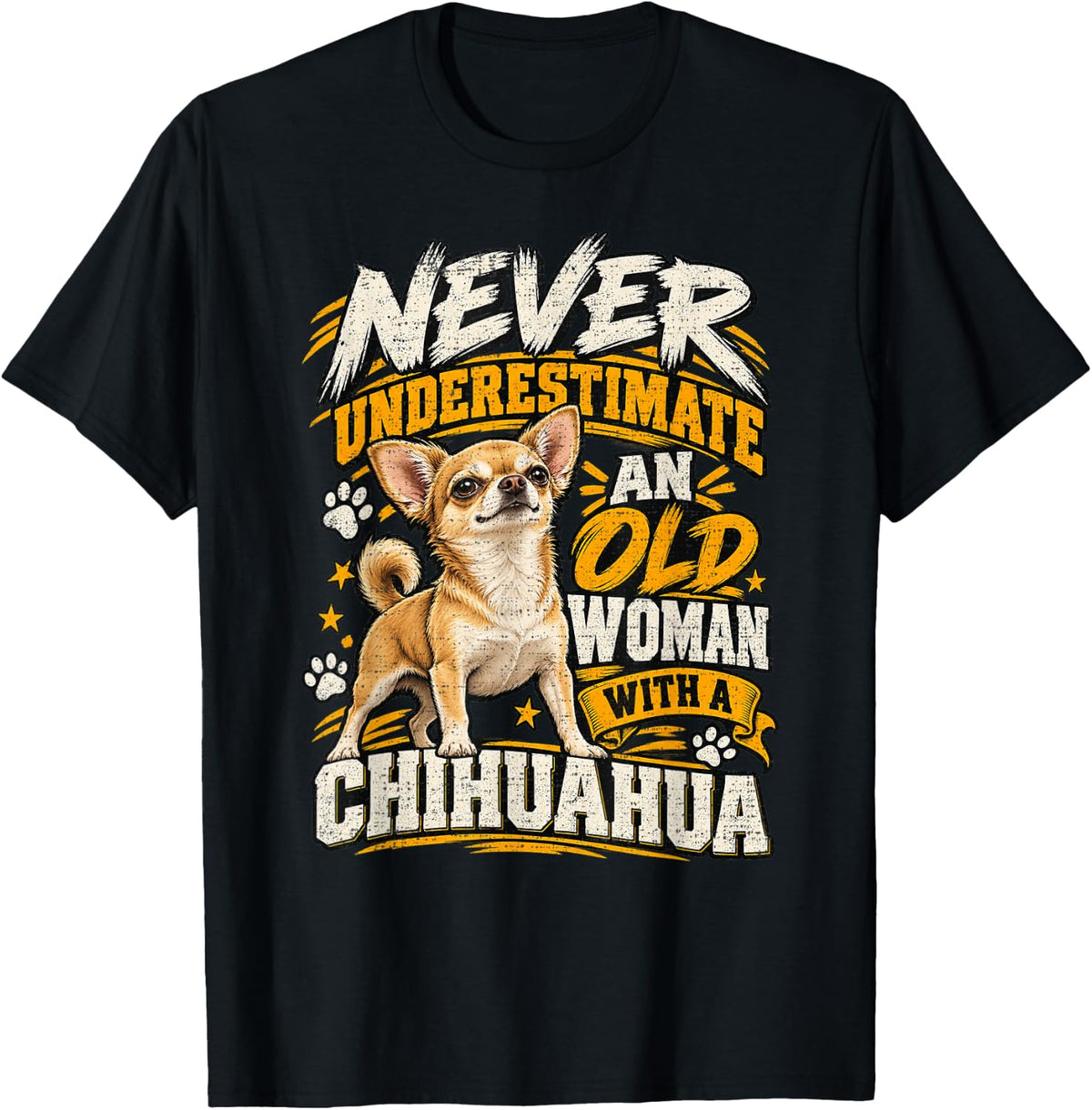 Never Underestimate an Old Woman with A Chihuahua Dog Mom T-Shirt - Black