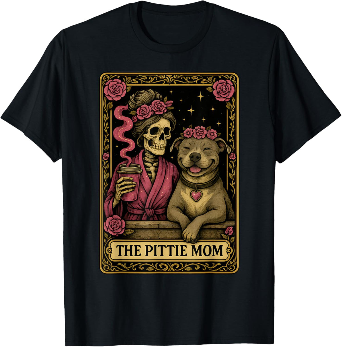 The Pittie Mom Tarot Card Cute Pit Bull Smiling Pitbull Love T-Shirt - Black