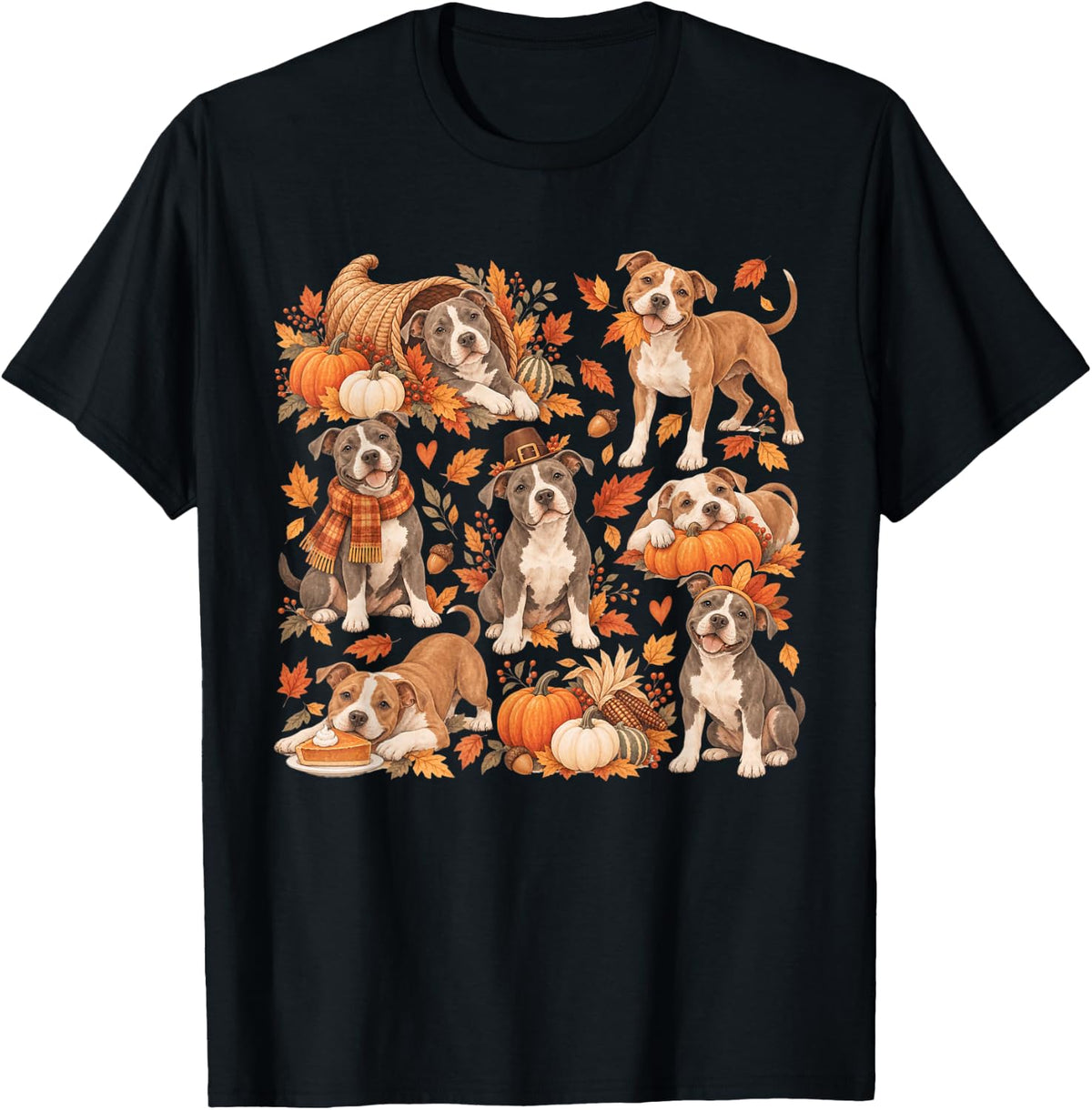 Pitbull Dogs Thanksgiving Fall Autumn for Men Women Kids T-Shirt - Black