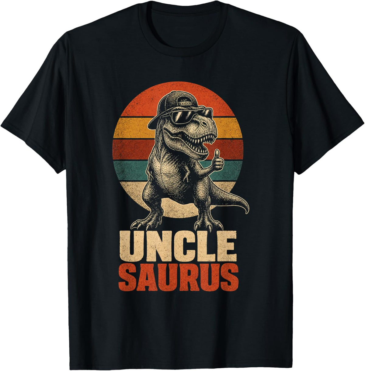 Dinosaur Uncle Saurus T Rex Family Matching Vintage Sunset T-Shirt - Black