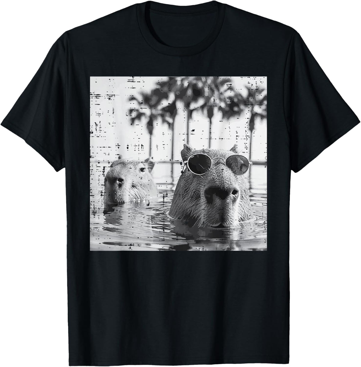 Capybara Sunglasses Swimming Funny Capy Rodent Tees T-Shirt for Men Women Kids - Black