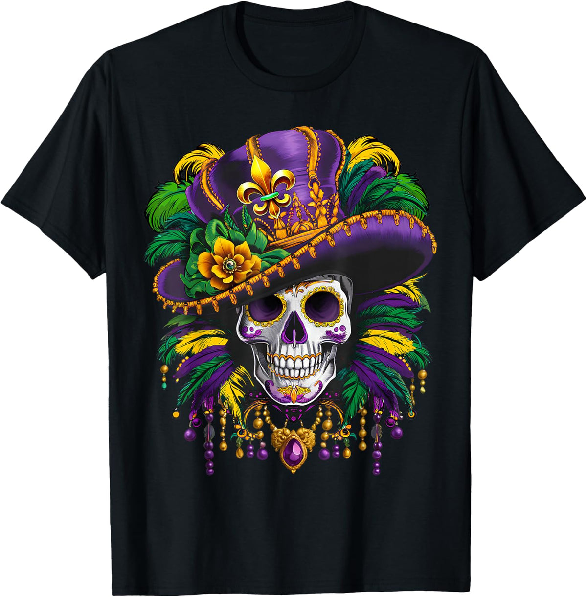 Mardi Gras Costume Sugar Skull Carnival New Orleans Trip T-Shirt - Black