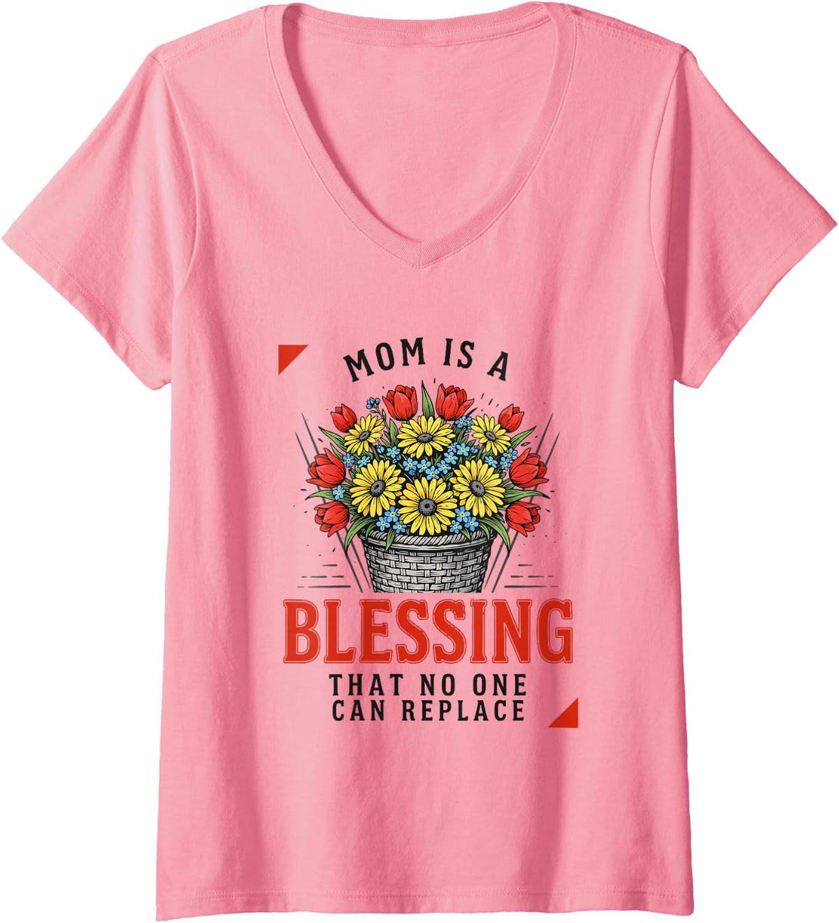Women's Mom is A Blessing that No One Can Replace, Mother's Day V-Neck T-Shirt - Pink