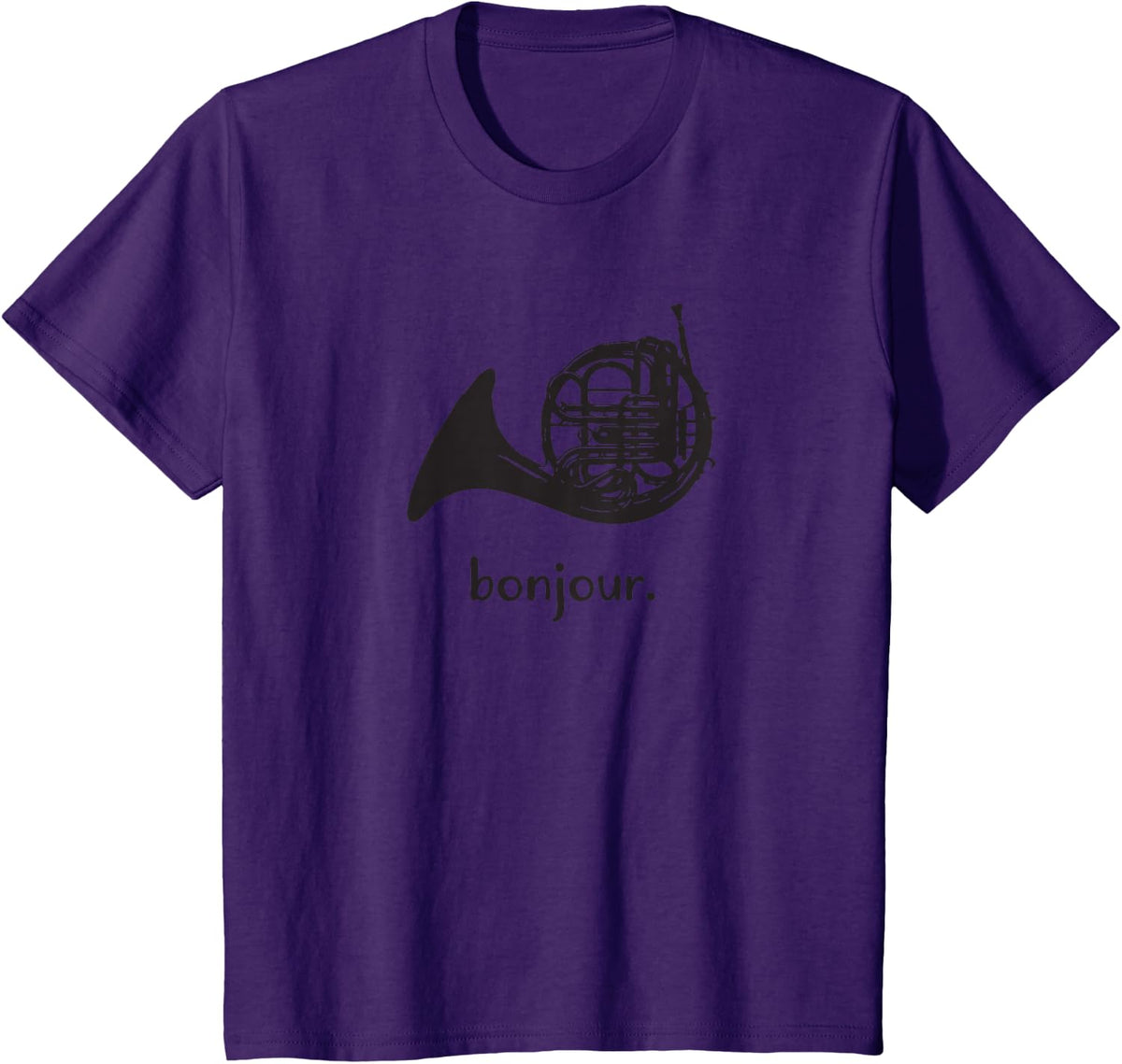 Funny French Horn T-Shirt | Bonjour | Band Sayings Gift T-Shirt - Purple