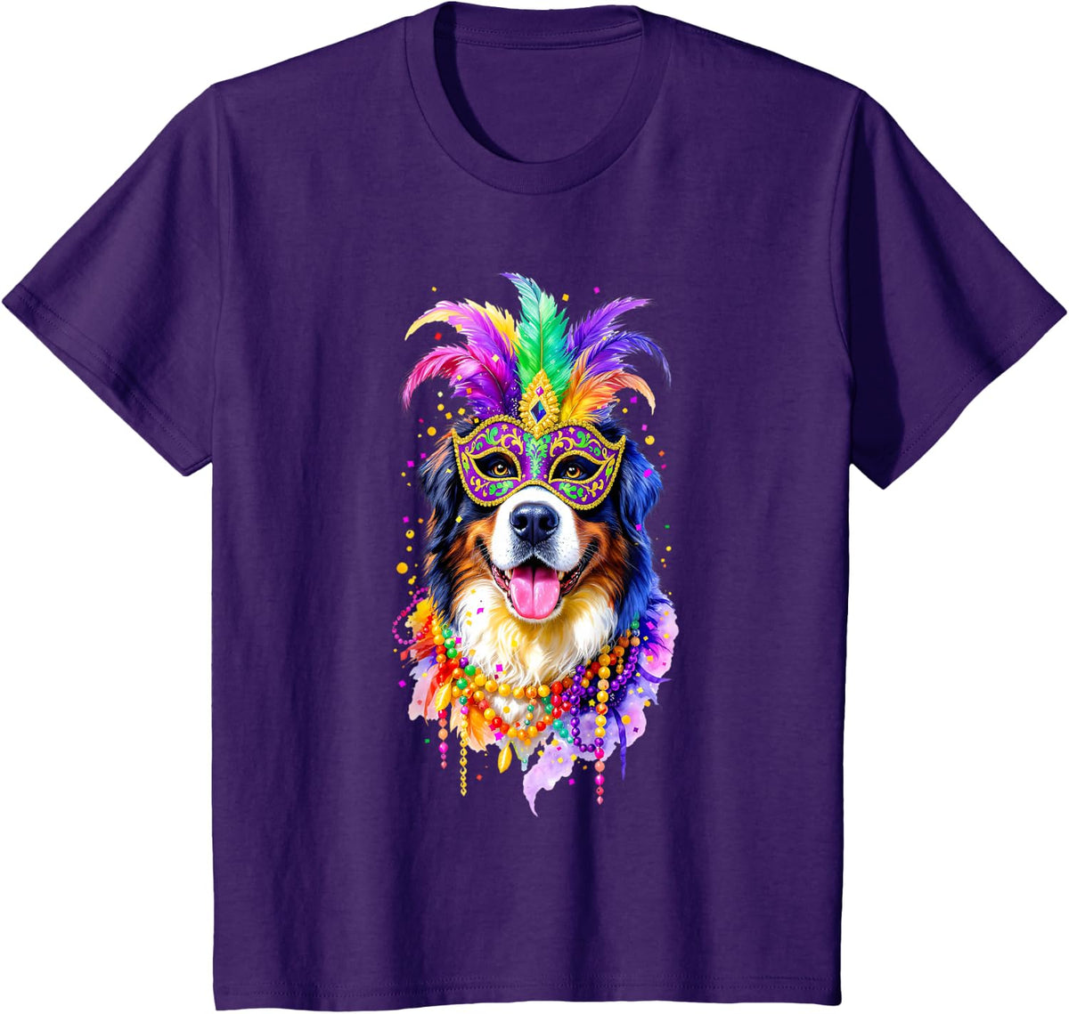 Mardi Gras Bernese Mountain Dog T-Shirt - Purple