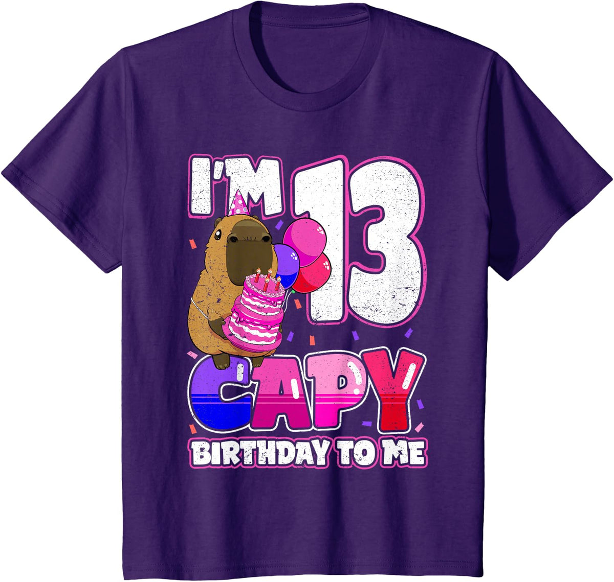 13 Years Capy Birthday to me Girls 13th Birthday Capybara T-Shirt - Purple