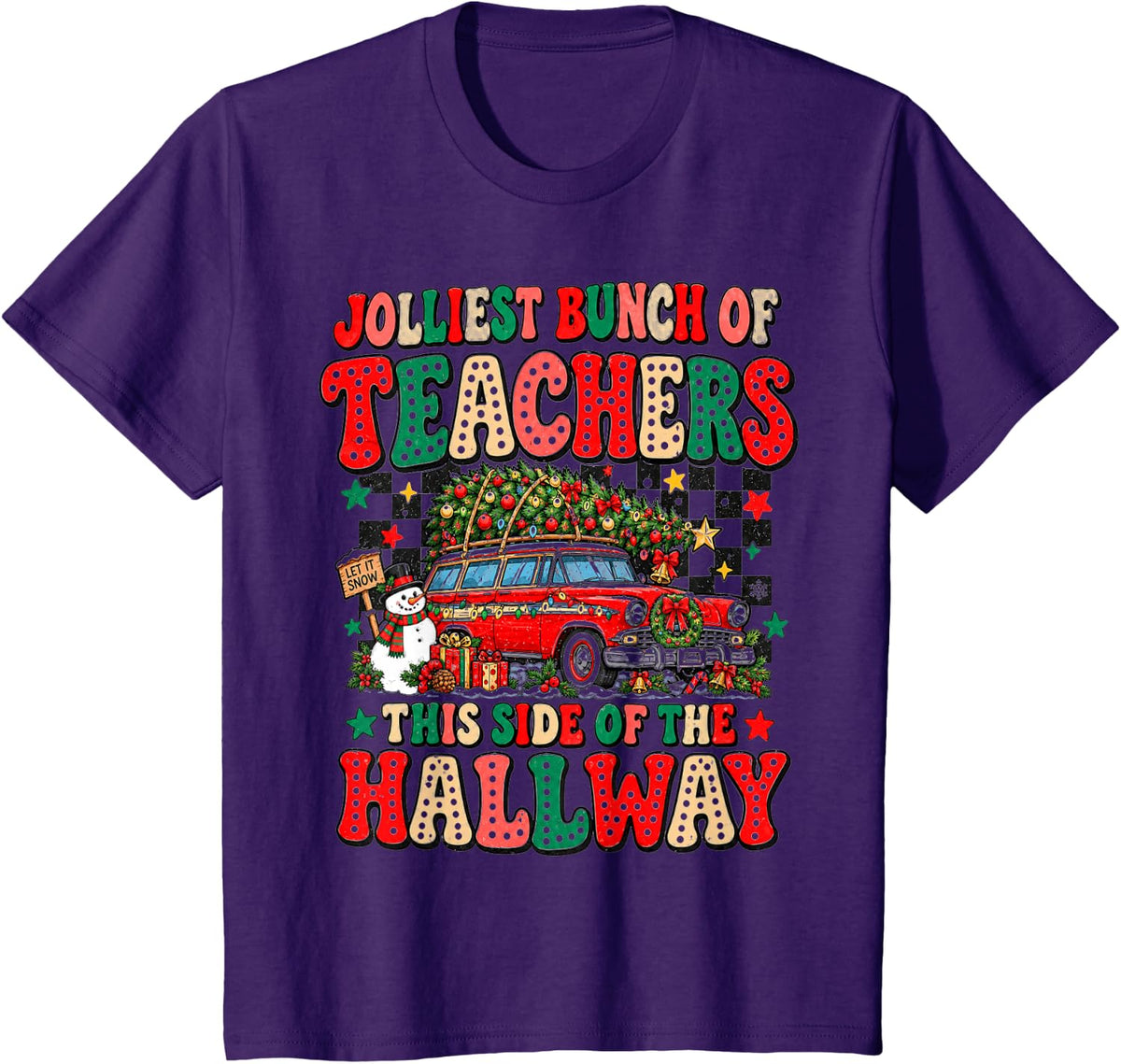 Fun Jolliest Bunch of Teachers This Side of The Hallway Xmas T-Shirt - Purple