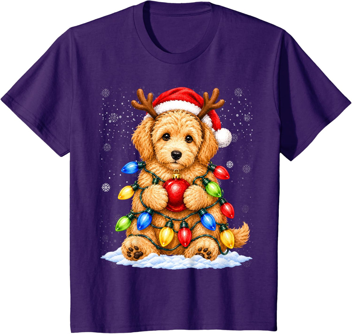 Goldendoodle Christmas Lights Holiday Dog Design T-Shirt - Purple