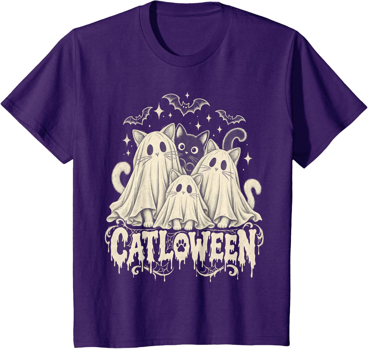Cute Ghost Cats Family Catloween Halloween Cat Lovers T-Shirt - Purple