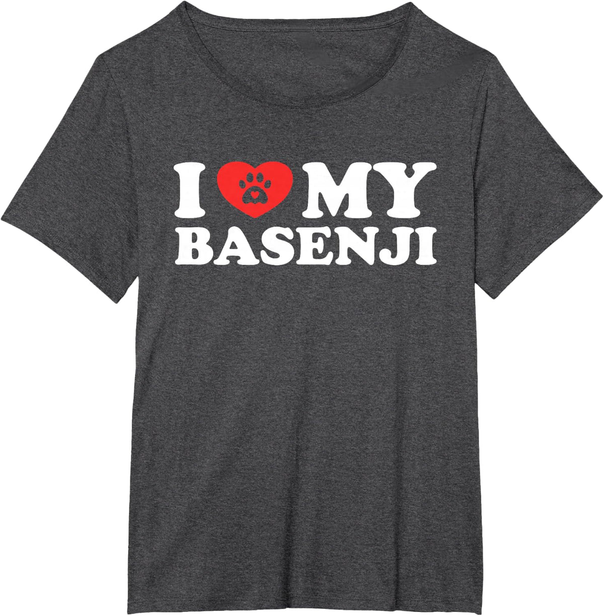 I Love My Basenji Dog Paw with Heart T-Shirt - Dark Heather Grey