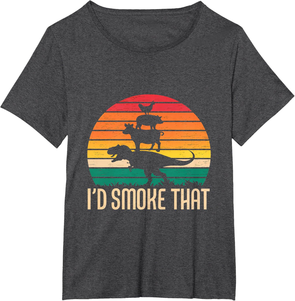 I'd Smoke That Dinosaur Animal BBQ Grilling Cooking T-Shirt - Dark Heather Grey