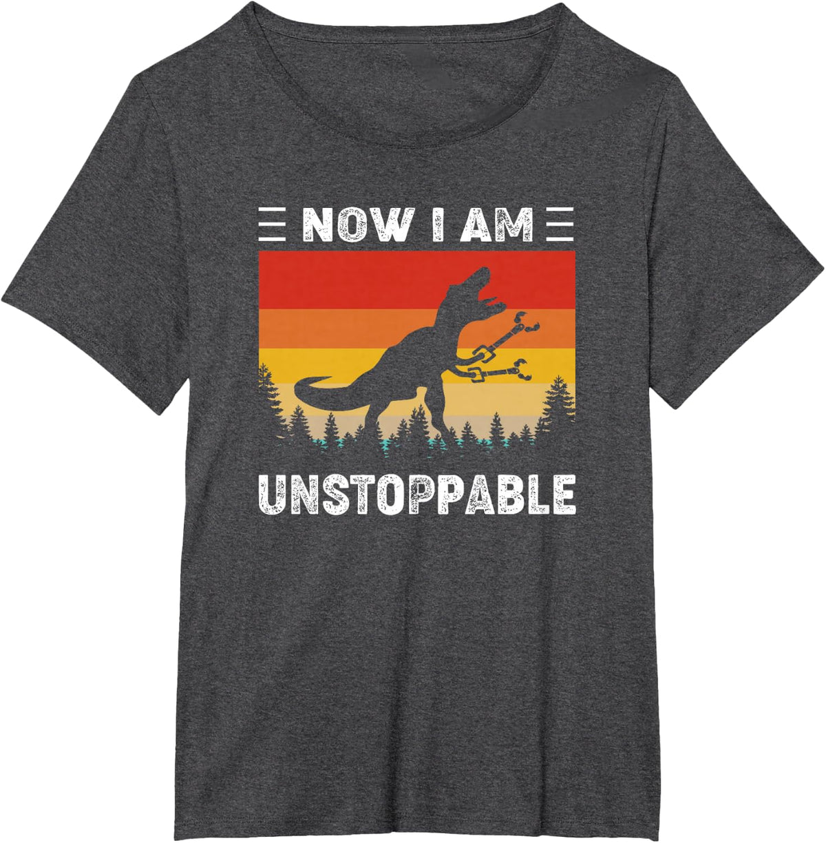 Now I'm Unstoppable Funny Vintage T-Rex Dinosaur T-Shirt - Dark Heather Grey