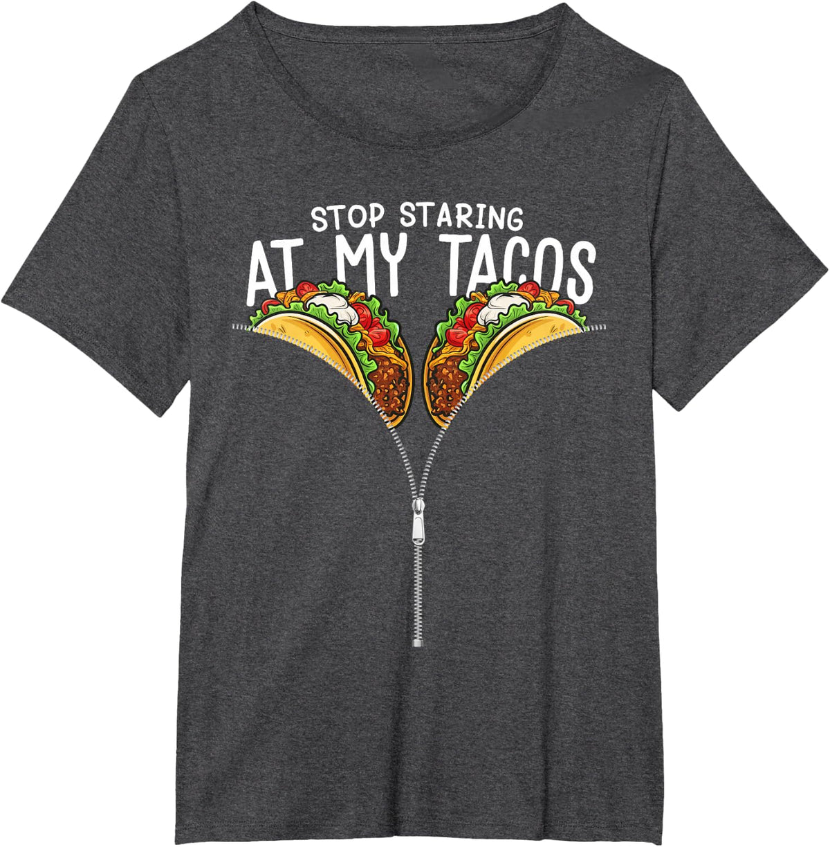 Hilarious Mexican Funny Cinco de Mayo Stop Staring at Tacos T-Shirt - Dark Heather Grey