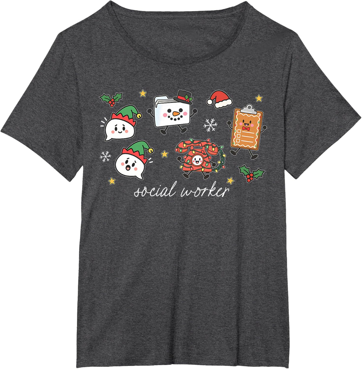 Christmas Social Worker Cute Doodle Winter Mental Health T-Shirt - Dark Heather Grey
