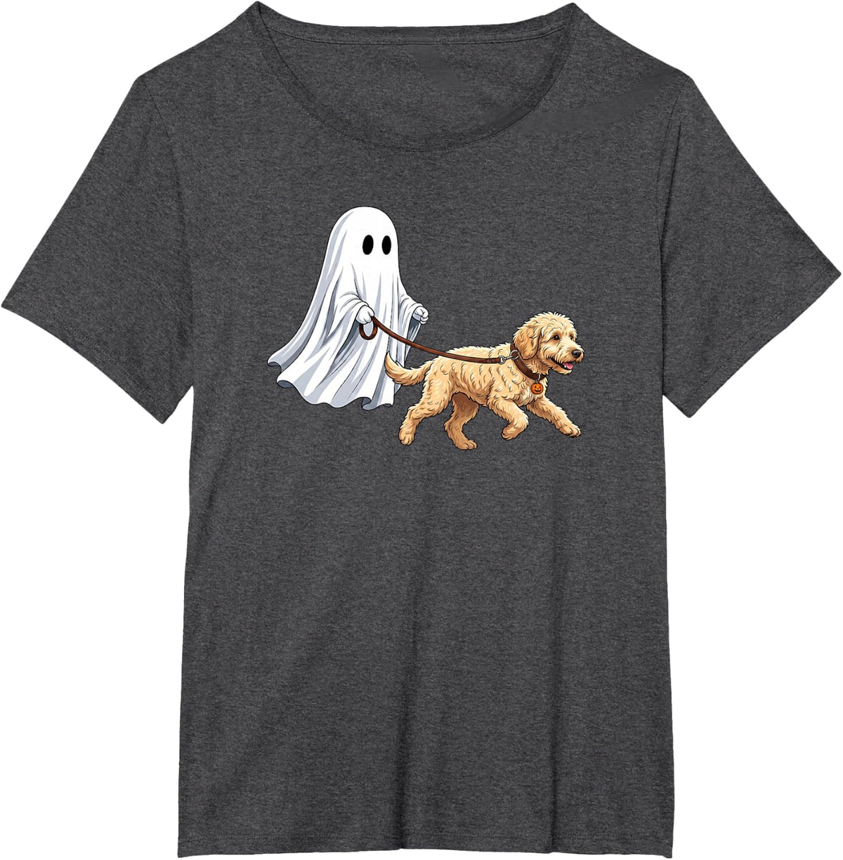 Cute Ghost Walking Goldendoodle Halloween Dog Lovers T-Shirt - Dark Heather Grey