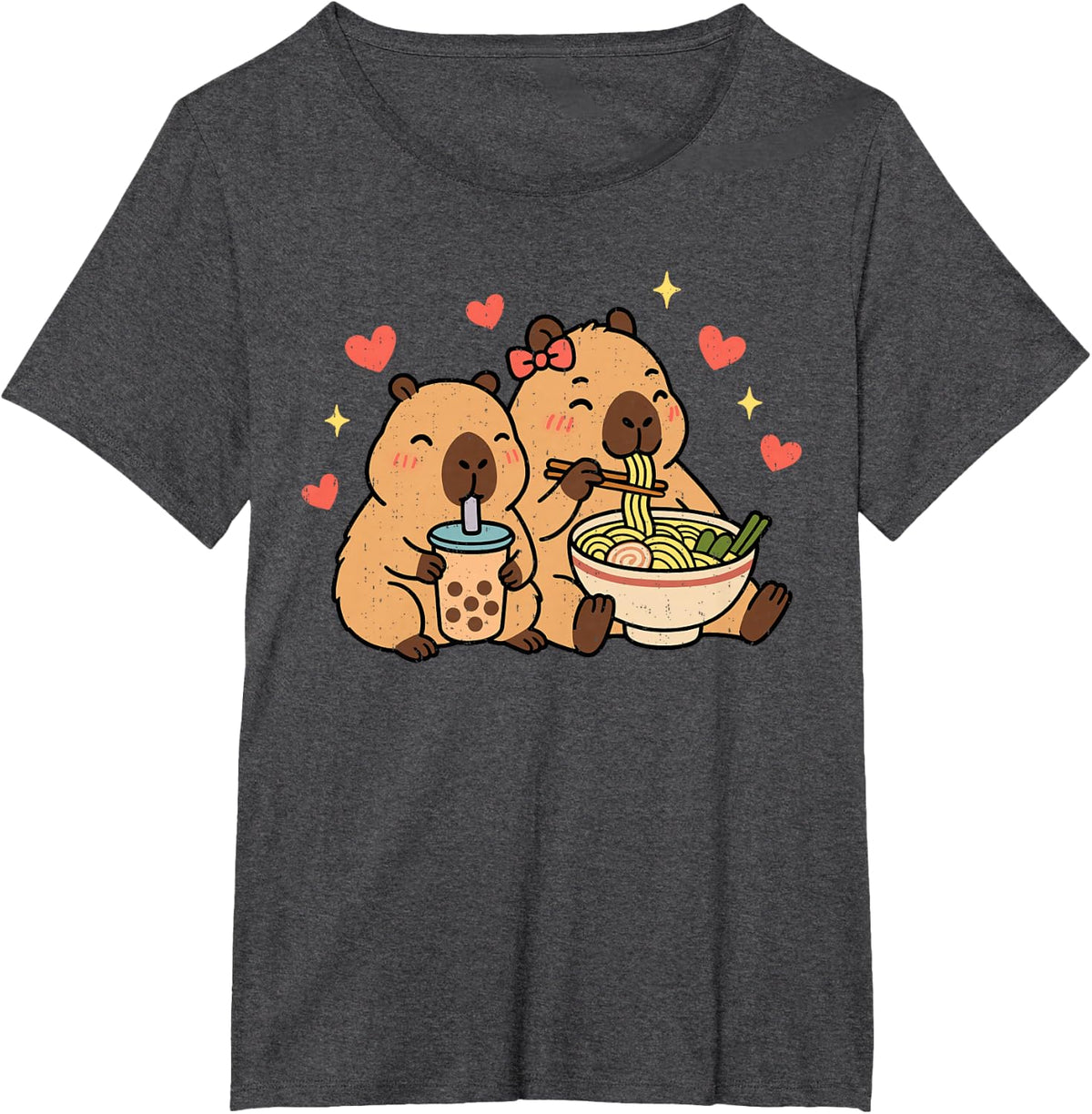 Capybara Ramen Kawaii Anime Drinking Bubble Tea Capy Lover T-Shirt - Dark Heather Grey