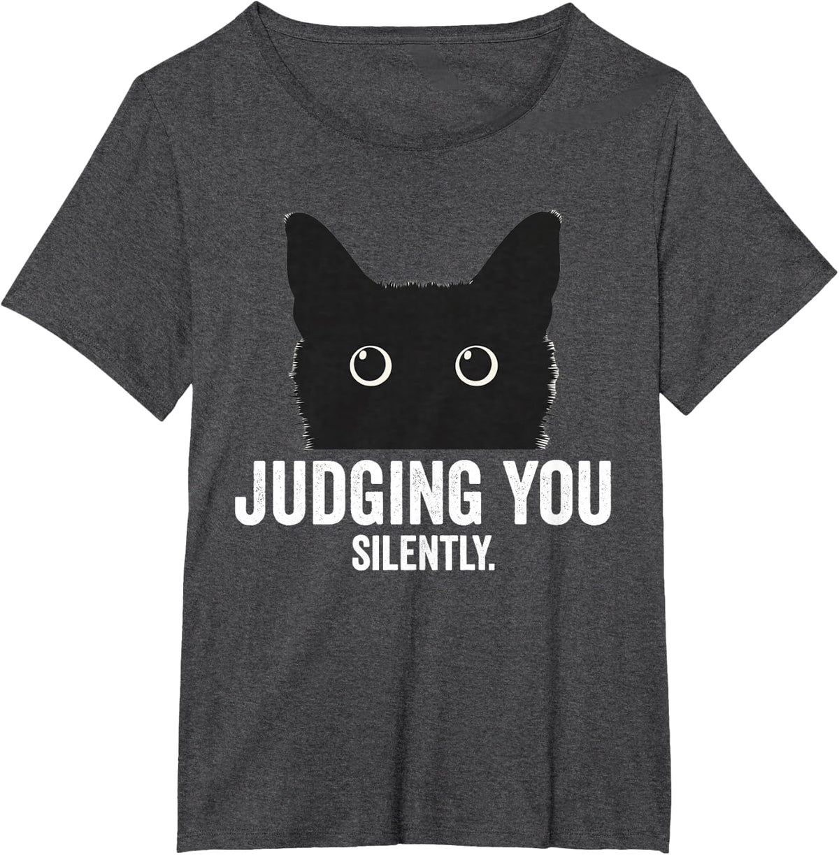 Judging You Silently Funny Black Cat T-Shirt - Dark Heather Grey