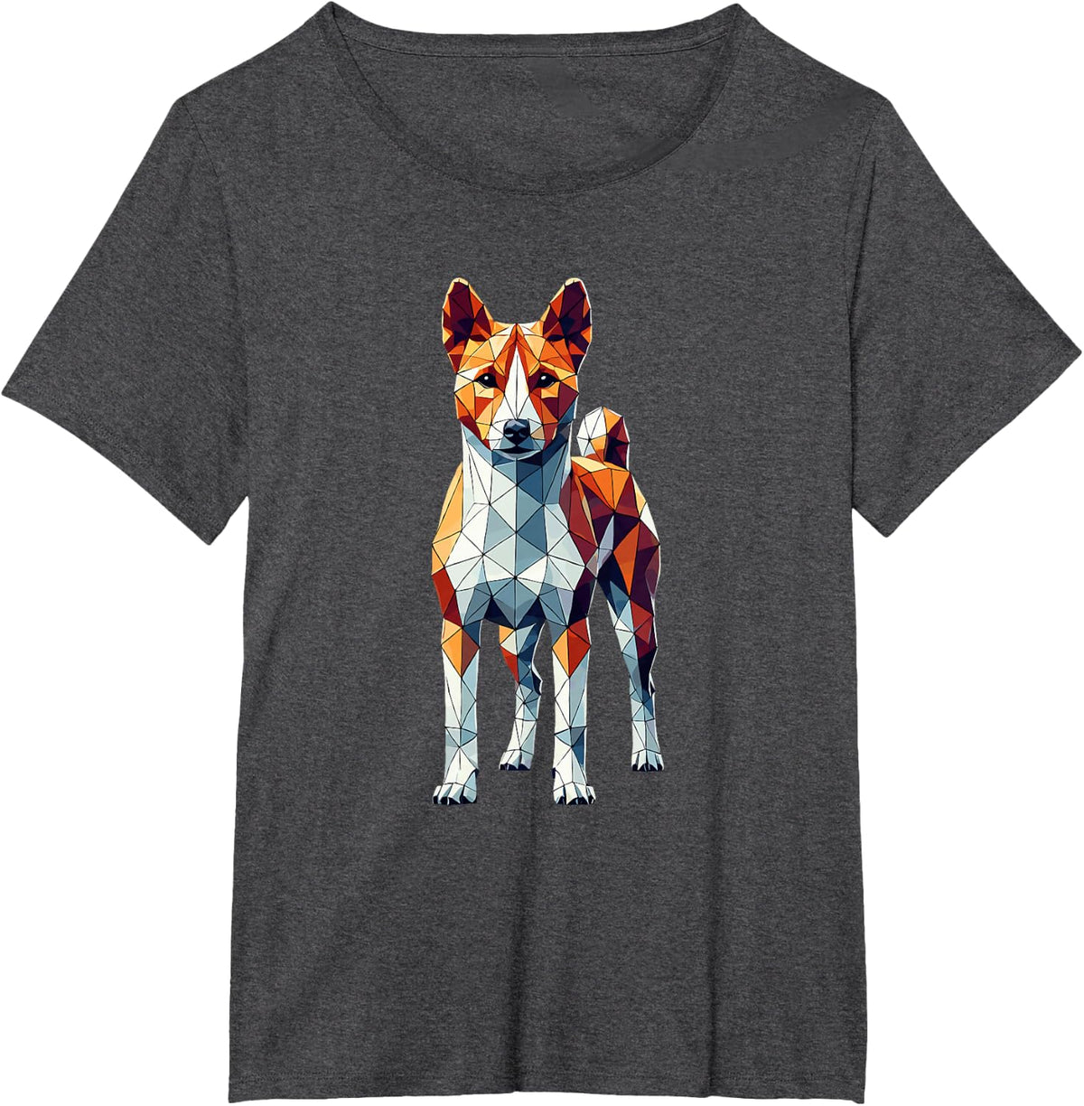 Geometric Art Basenji Barkless Dog T-Shirt - Dark Heather Grey