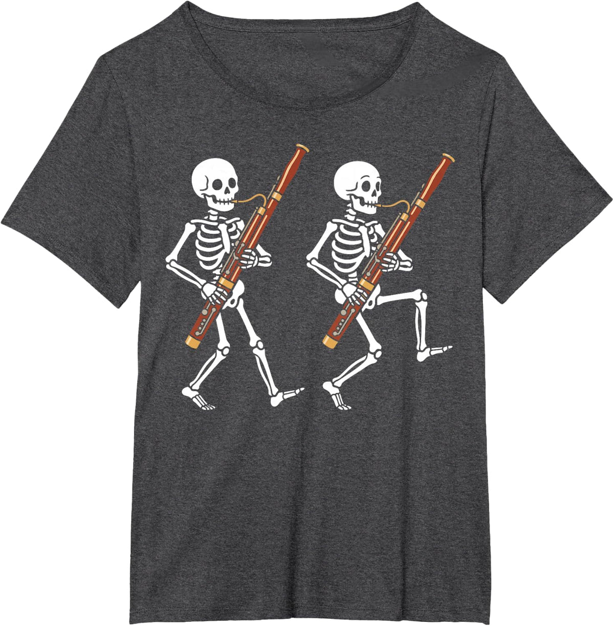 Skeletons Playing Bassoon Funny Halloween Orchestra Musician T-Shirt - Dark Heather Grey