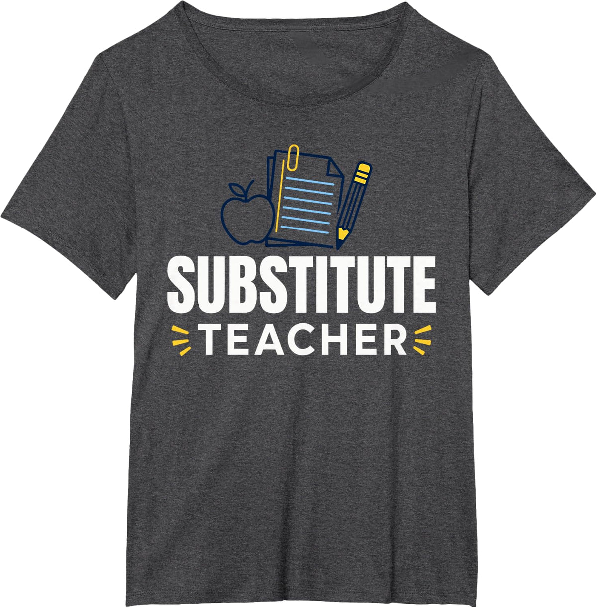Substitute Teacher Pencil Notebook Line Art T-Shirt - Dark Heather Grey