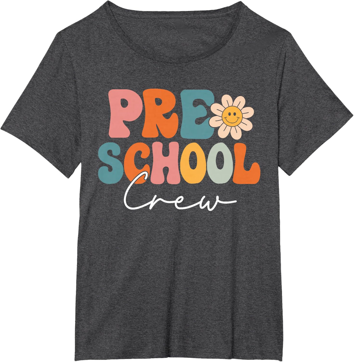 Preschool Crew Team Retro Groovy Vintage Back To School T-Shirt - Dark Heather Grey