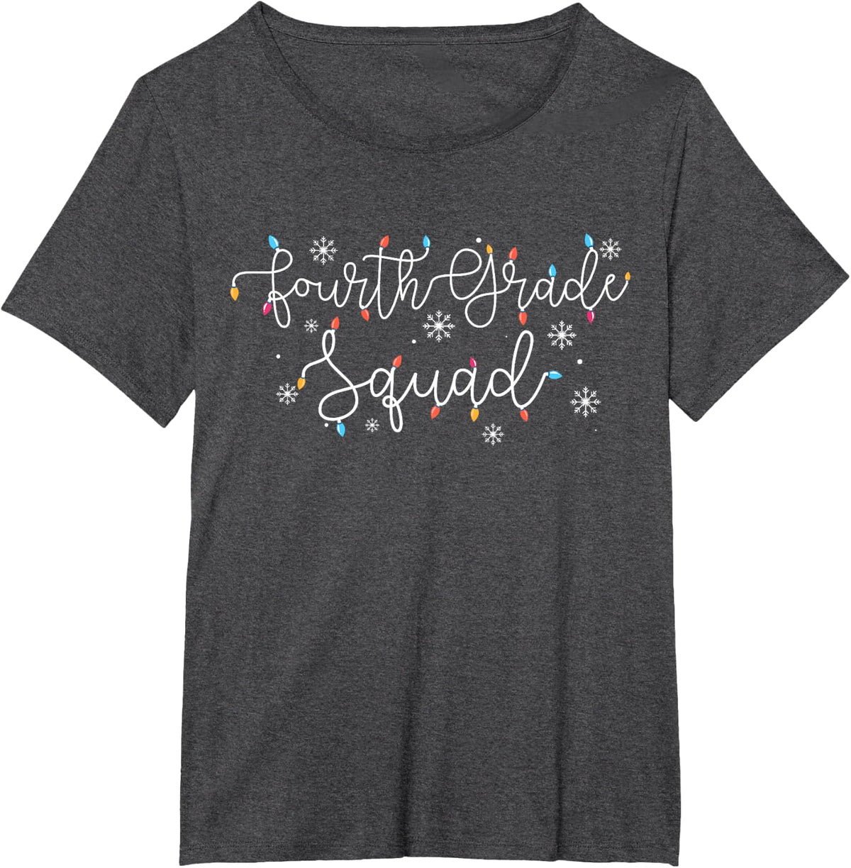 Teacher Christmas Fourth Grade Squad X-mas Light Festive T-Shirt - Dark Heather Grey